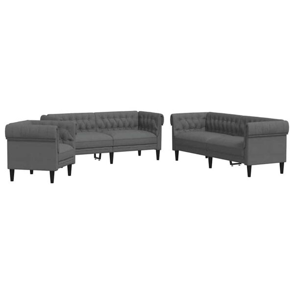 vidaXL Wohnzimmer Couch 3 pcs Dunkelgrau Stoff