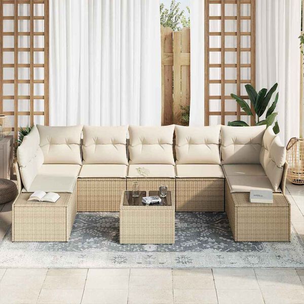 vidaXL Gartensofa-set mit Kissen 8 pcs Beige und Creme Poly-Rattan