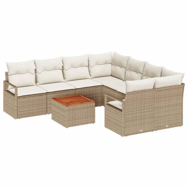 vidaXL Gartensofa-set mit Kissen 9 pcs Beige Poly-Rattan