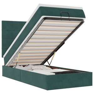 vidaXL Ottoman-Bett mit Matratzen & LEDs Dunkelgr&uuml;n 90x200 cm Samt