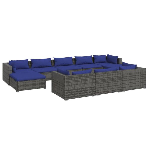 vidaXL 10-tlg. Garten-Lounge-Set mit Kissen Grau Poly Rattan
