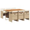 vidaXL 7-tlg. Garten-Essgruppe mit Kissen Beige Poly Rattan