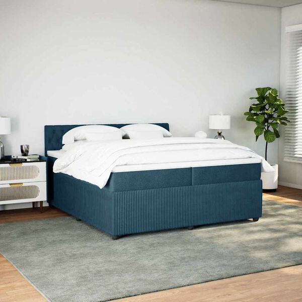 vidaXL Boxspringbett mit Matratze Blau 200x200 cm Samt