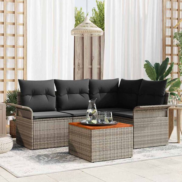 vidaXL Garten-Sofa-Set mit Kissen mit Speicher mit Kissen 5 pcs Grau