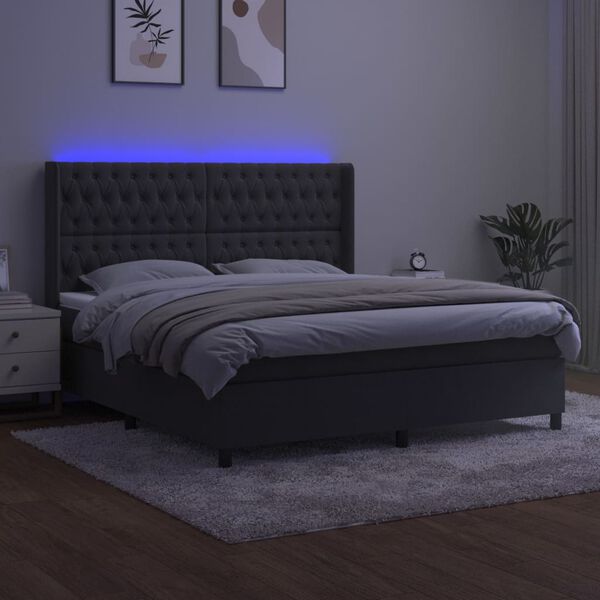vidaXL Boxspringbett mit Matratze & LED Dunkelgrau 160x200 cm Samt