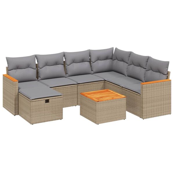 vidaXL 8-tlg. Garten-Sofagarnitur mit Kissen Beige Poly Rattan