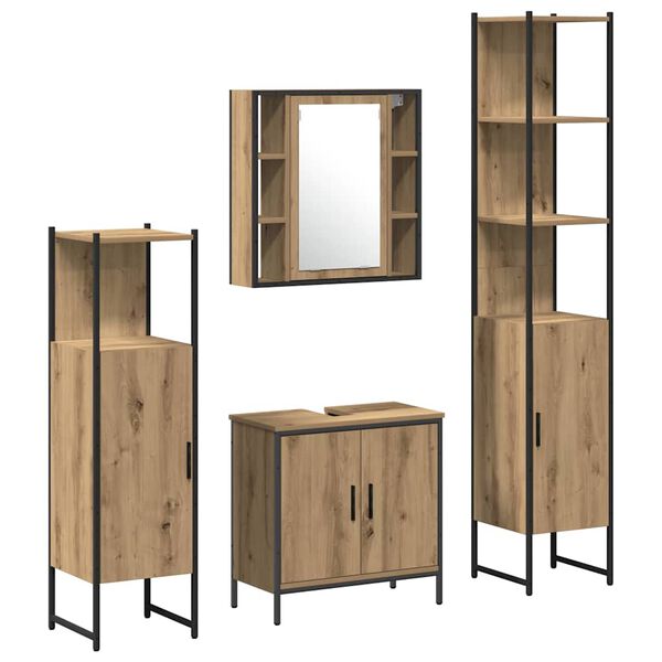 vidaXL Badezimmerm&ouml;bel-Set mit Regal mit T&uuml;r 4 pcs Braun Holzwerkstoff