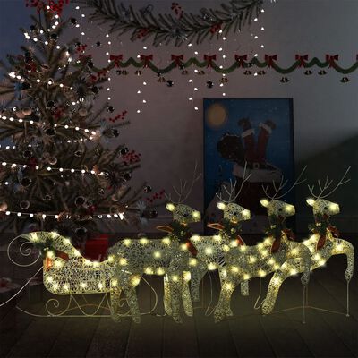 vidaXL Weihnachtsdekoration Rentiere & Schlitten 100 LEDs Outdoor Gold