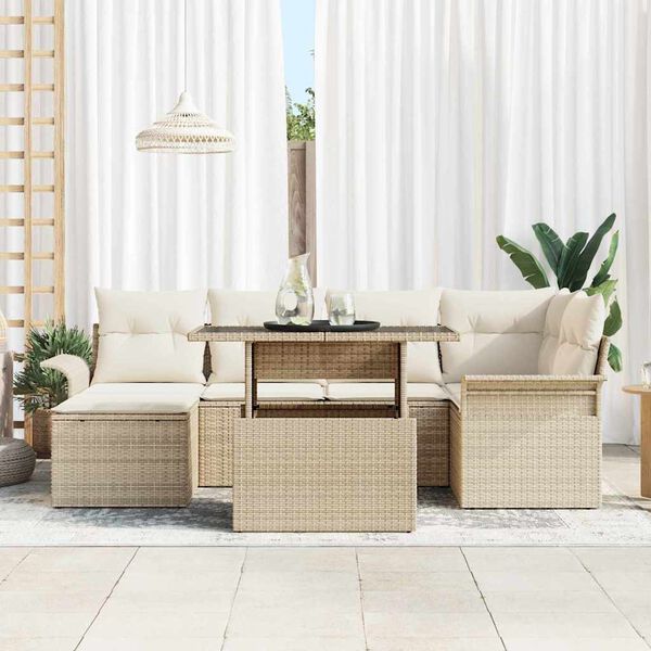 vidaXL Gartensofa-set mit Kissen 7 pcs Beige Poly-Rattan