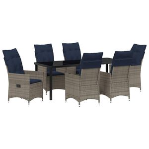 vidaXL Tisch- und Stuhlset mit Kissen 7 pcs Grau PE-Rattan