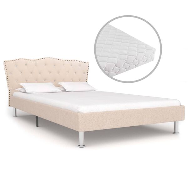 vidaXL Bett mit Matratze Beige Stoff 140 x 200 cm