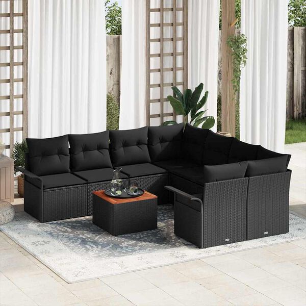 vidaXL Gartensofa-set mit Speicher 9 pcs Schwarz Poly-Rattan