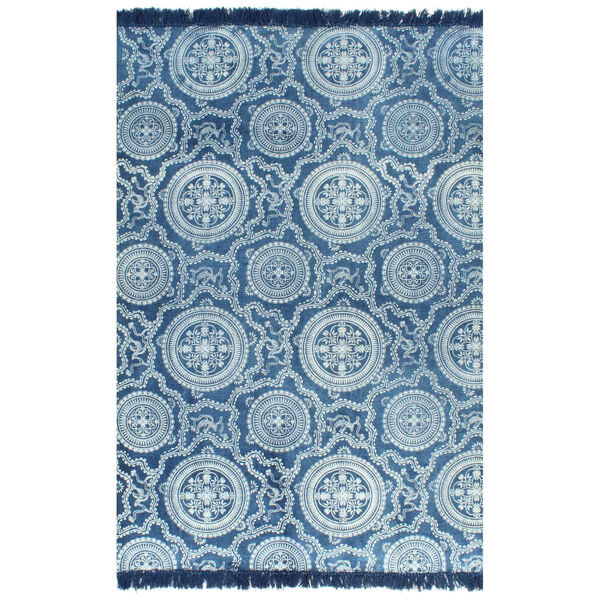 vidaXL Kelim-Teppich Baumwolle 120x180 cm mit Muster Blau