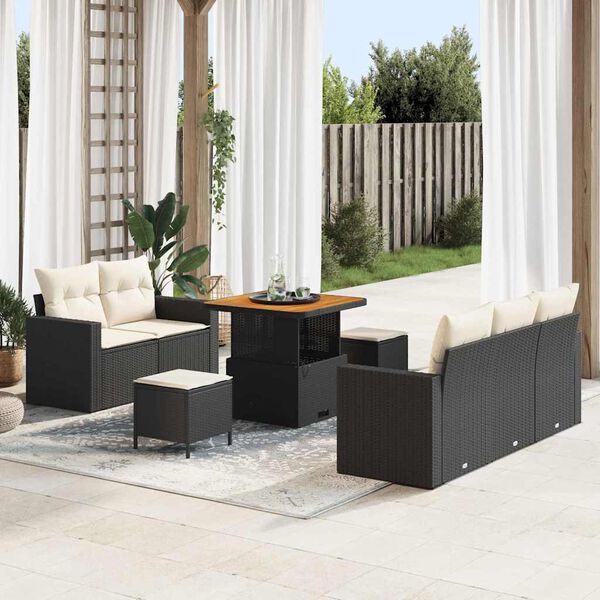 vidaXL Gartensofa-set mit Kissen 8 pcs Schwarz und Creme Poly-Rattan
