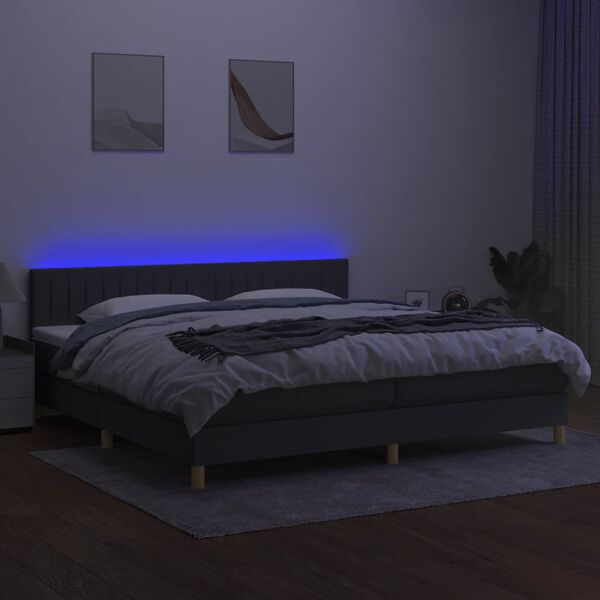 vidaXL Boxspringbett mit Matratze & LED Dunkelgrau 200x200 cm Stoff