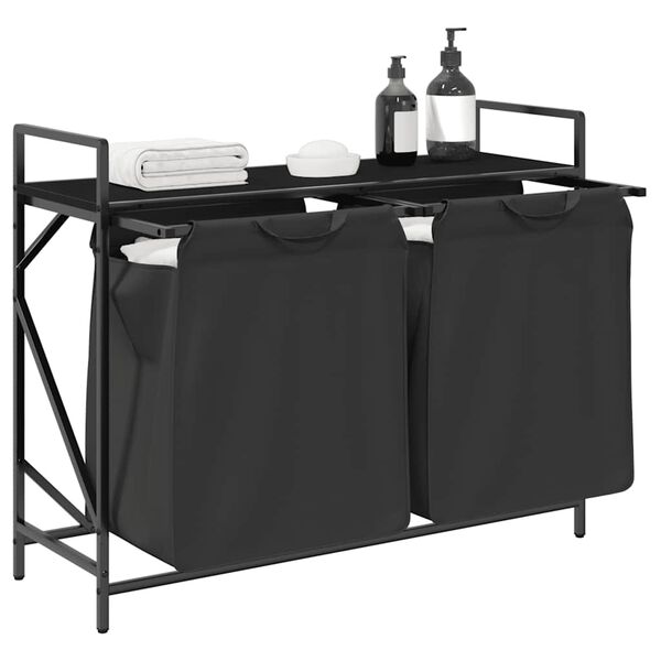 vidaXL W&auml;schekorb 2 F&auml;cher mit Ablage Schwarz Eichen-Optik