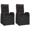vidaXL Gartensessel mit Kissen 2 Stk. Verstellbar Schwarz Poly Rattan