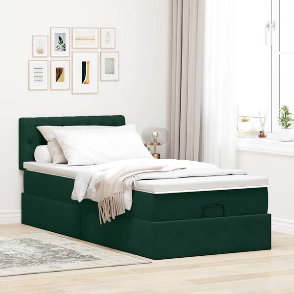 vidaXL Ottoman-Bett mit Matratze Dunkelgr&uuml;n 100x200 cm Samt