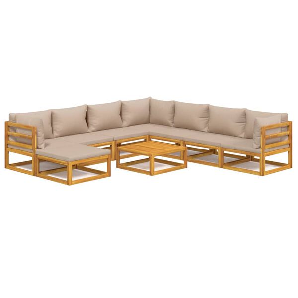 vidaXL 9-tlg. Garten-Lounge-Set mit Taupe Kissen Massivholz