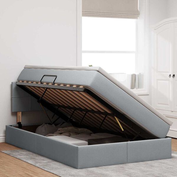 vidaXL Bett mit Stauraum und LED mit LED Hellgrau 120 x 190 cm Stoff