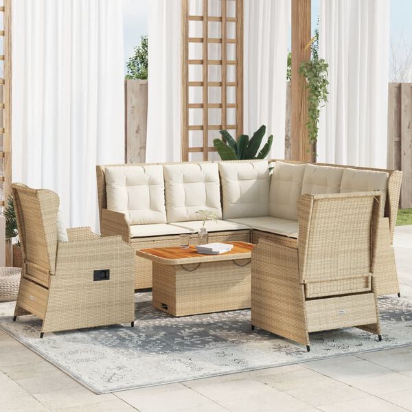 vidaXL 6-tlg. Garten-Lounge-Set mit Kissen Beige Poly Rattan