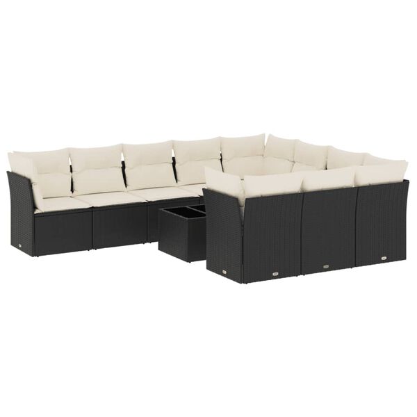 vidaXL 11-tlg. Garten-Sofagarnitur mit Kissen Schwarz Poly Rattan
