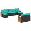 vidaXL 9-teiliges Gartensofa-Set mit Kissen, schwarzes Polyrattan
