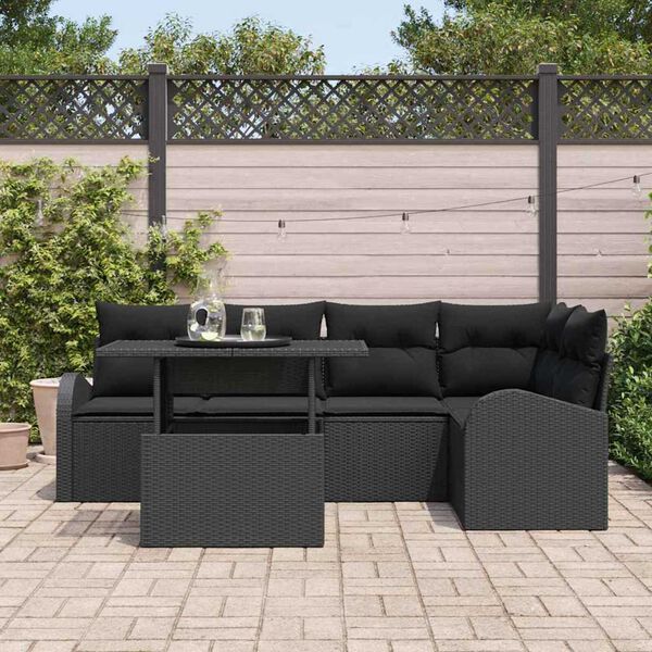 vidaXL Gartensofa-set mit Kissen mit Kissen 6 pcs Schwarz Poly Rattan