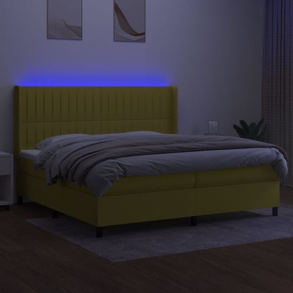 vidaXL Boxspringbett mit Matratze & LED Gr&uuml;n 200x200 cm Stoff