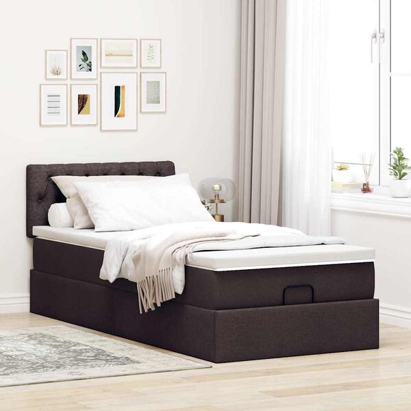 vidaXL Ottoman-Bett mit Matratze & LEDs Dunkelbraun 90x190 cm Stoff