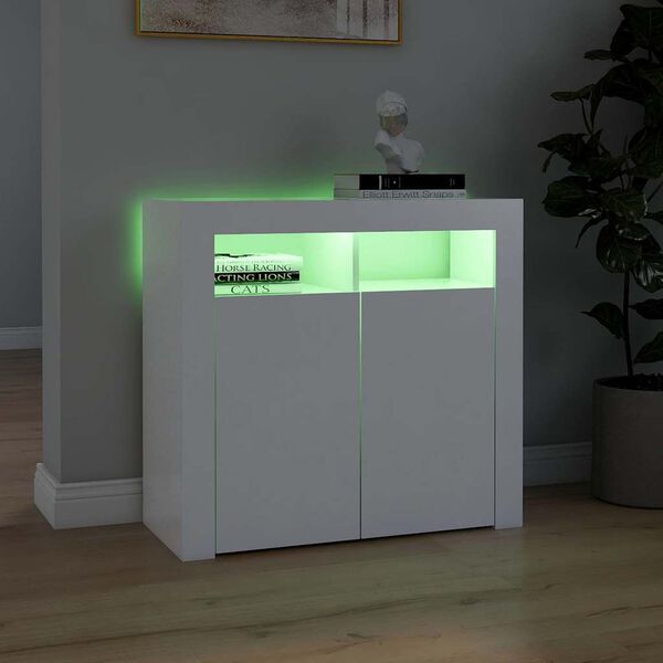 vidaXL Sideboard mit LED-Leuchten Wei&szlig; 80x35x75 cm