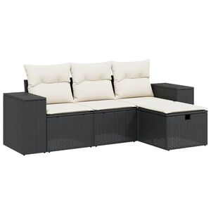 vidaXL 4-tlg. Garten-Sofagarnitur mit Kissen Schwarz Poly Rattan
