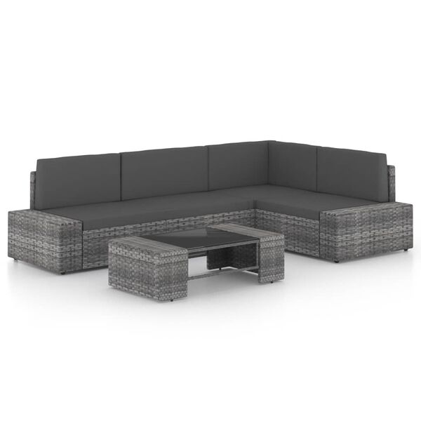 vidaXL 5-tlg. Garten-Lounge-Set mit Kissen Grau Poly Rattan