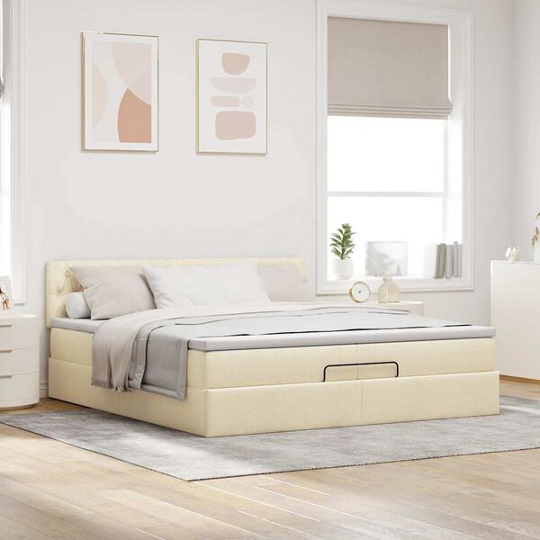 vidaXL Ottoman-Bett mit Matratze Creme 200x200 cm Stoff