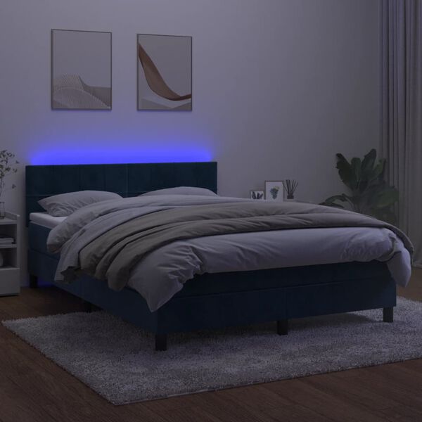 vidaXL Boxspringbett mit Matratze & LED Dunkelblau 140x200 cm Samt