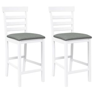 vidaXL Barhocker mit Kissen 2 Stk. Weiß Massivholz Gummibaum