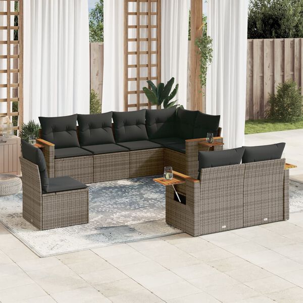 vidaXL 8-tlg. Garten-Sofagarnitur mit Kissen Grau Poly Rattan