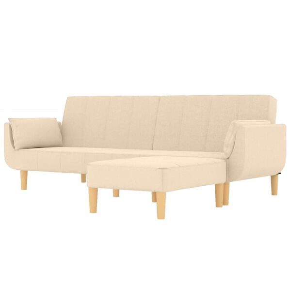 vidaXL Schlafsofa 2-Sitzer mit Hocker & Zwei Kissen Creme Stoff