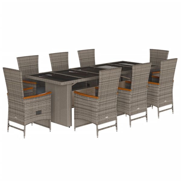 vidaXL 9-tlg. Garten-Essgruppe mit Kissen Grau Poly Rattan
