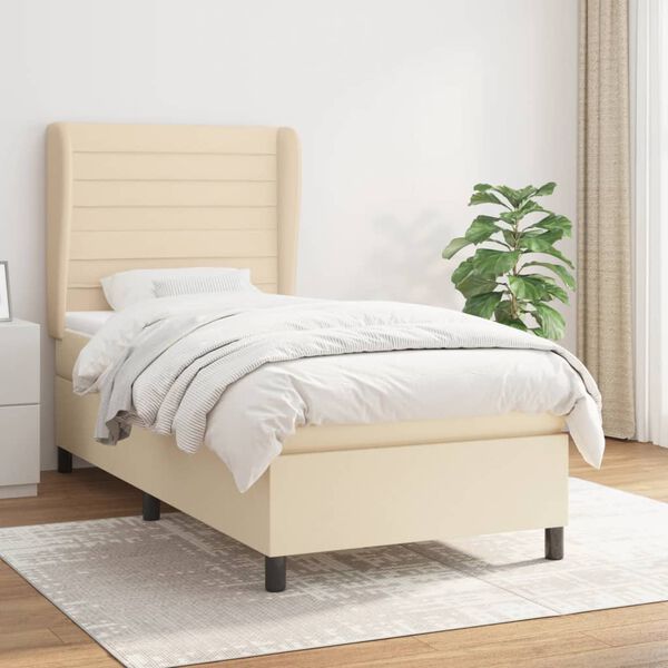 vidaXL Boxspringbett mit Matratze Creme 100x200 cm Stoff