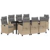 vidaXL Garten Essgruppe mit Kissen 9 pcs Beige Poly-Rattan
