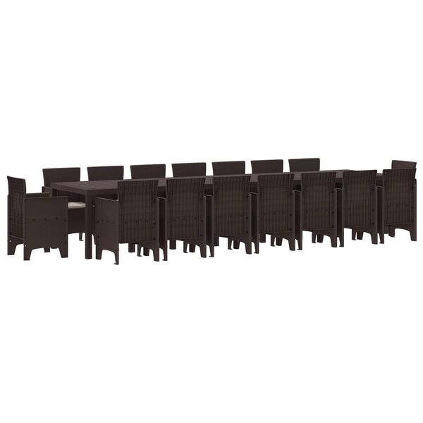 vidaXL Garten-Esszimmergarnitur mit Kissen mit Kissen 17 pcs Braun PP