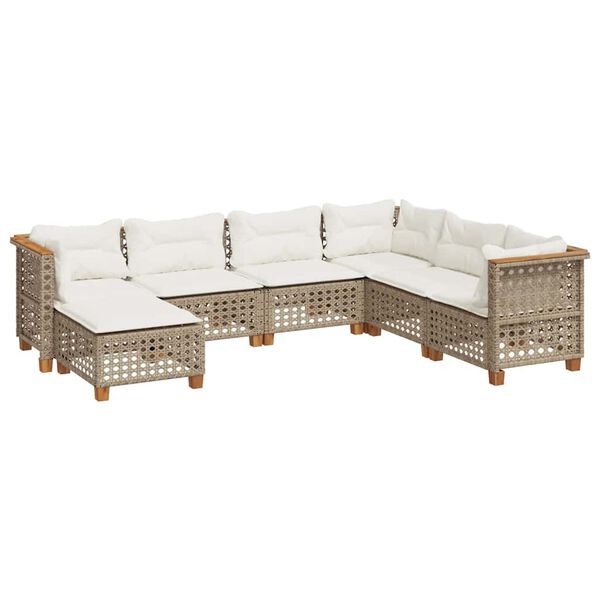 vidaXL 7-tlg. Garten-Sofagarnitur mit Kissen Beige Poly Rattan