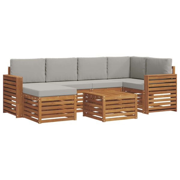 vidaXL Ecksofa Set 7 pcs Nat&uuml;rlich und Hellgrau Massivholz Akazie