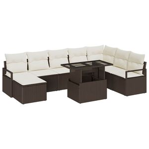 vidaXL Garten-Sofa-Set mit Speicher 9 pcs Braun Poly Rattan