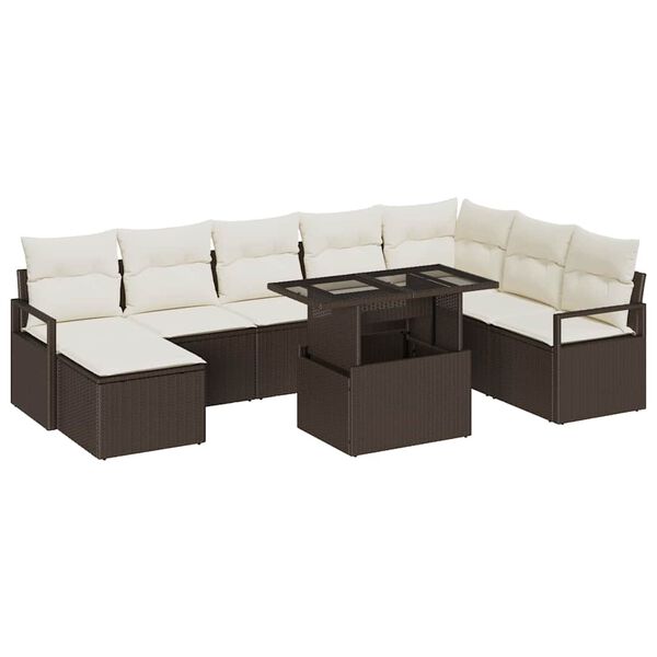 vidaXL Garten-Sofa-Set mit Speicher 9 pcs Braun Poly Rattan