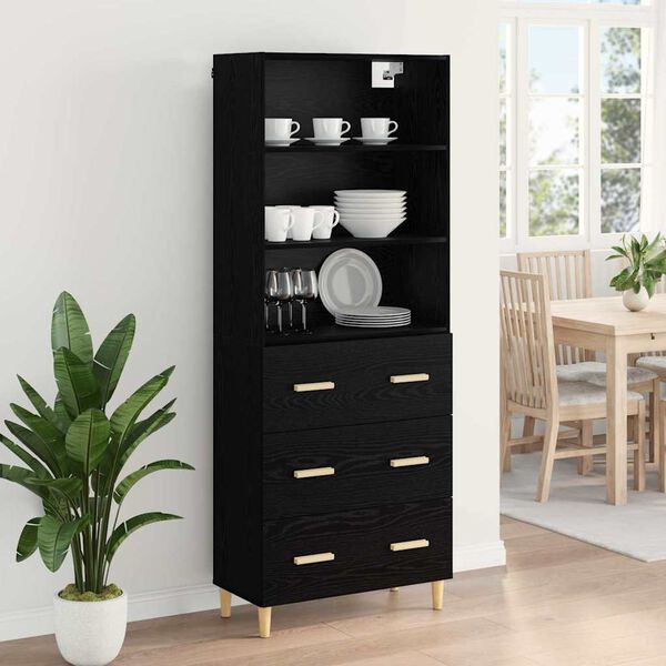 vidaXL Highboard Schwarz Eichen-Optik 69,5 x 32,5 x 180 cm