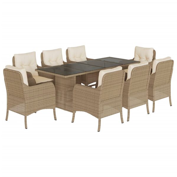 vidaXL 9-tlg. Garten-Essgruppe mit Kissen Beige Poly Rattan