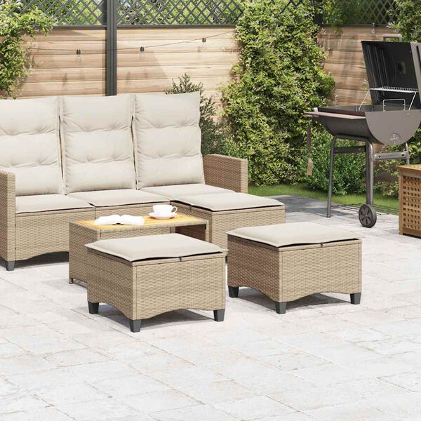 vidaXL Gartenhocker mit Kissen 2 Stk. Beige 55x55x36 cm Poly Rattan