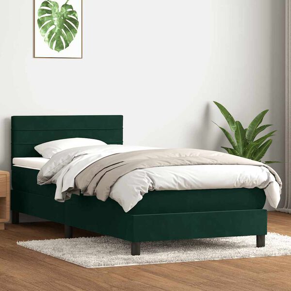 vidaXL Boxspringbett mit Matratze Dunkelgr&uuml;n 80x220 cm Samt